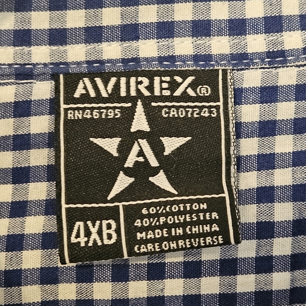 Avirex blue and white checkered short-sleeve button-up shirt Size 4X - Picture 5 of 7